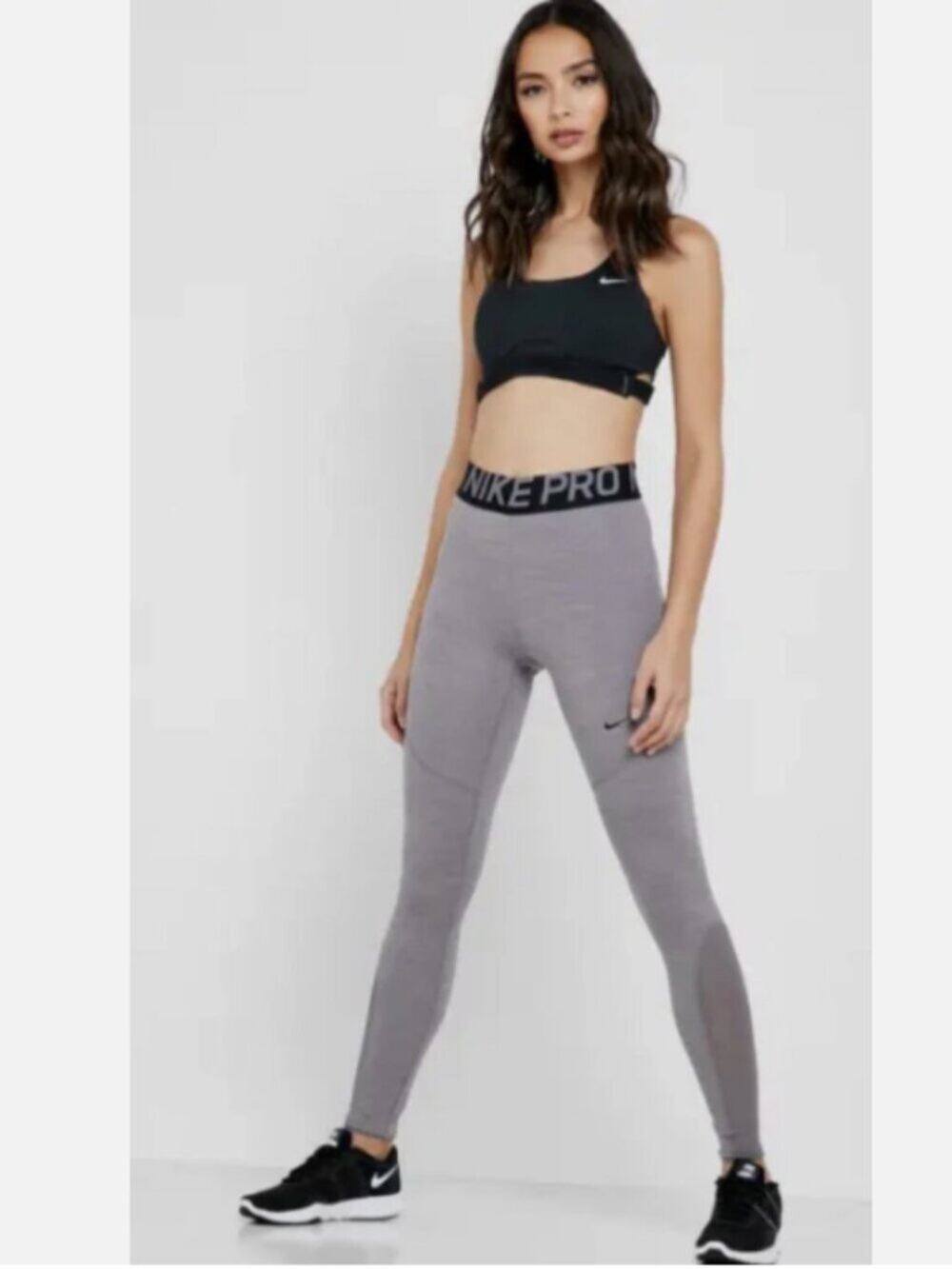 Nike Women's Nike Pro Gray Athletic Leggings Logo AO9968-0063 Size L